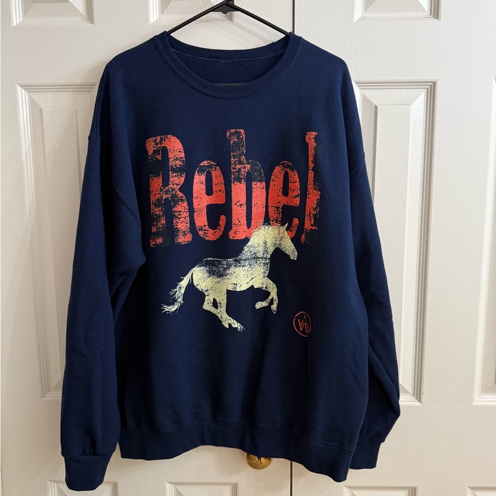 ANNE WILSON REBEL Navy Crewneck Sweatshirt Horse' Graphic size XL EUC
